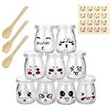 LYTIVAGEN 9 vasos de yogur para postre, con cuchara de madera, tarros con tapa, pequeños recipientes de cristal para budines, leche, yogur, postre, dulces